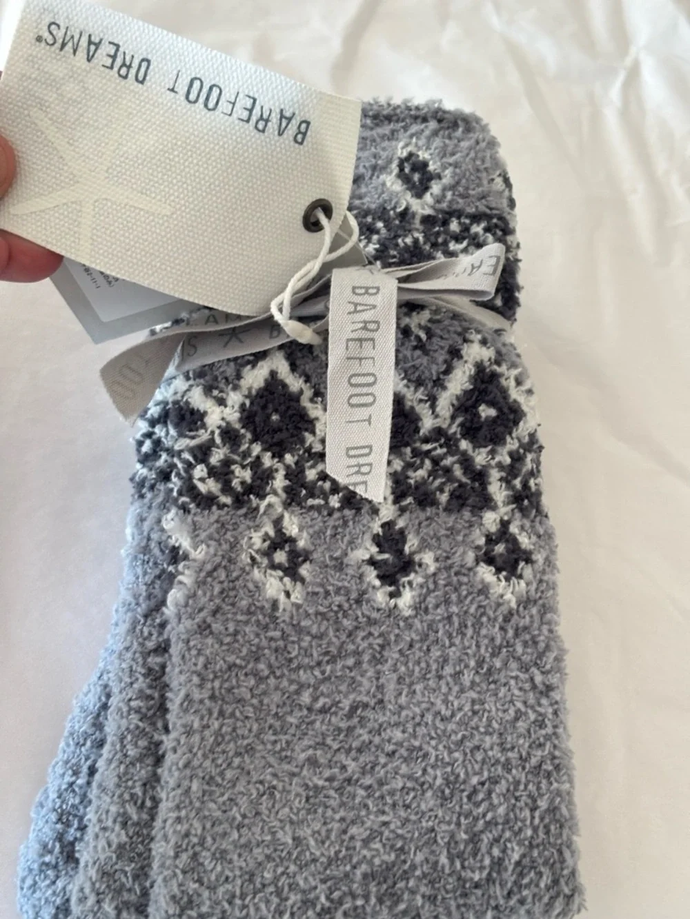 Barefoot Dreams Moonbeam Multi Grey and Cream Cozy Fair Isle Socks one size